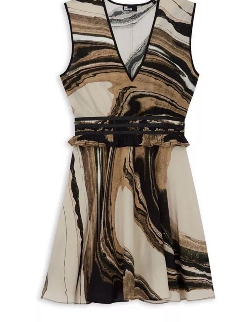 The Kooples Silk Black and Cream Marble Mini Dress, NWTl SZ 1 (US 4) MSRP$330
